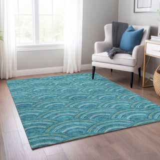 Piper Looms Chantille Circles ACN984 Teal Machine Washable Area Rug Lifestyle Image Feature