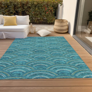 Piper Looms Chantille Circles ACN984 Teal Machine Washable Area Rug Outdoor Lifestyle Image Feature
