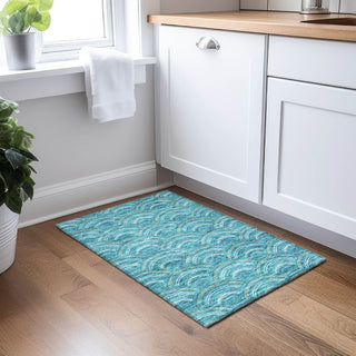 Piper Looms Chantille Circles ACN984 Teal Machine Washable Area Rug Scatter Lifestyle Image Feature