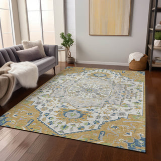 Piper Looms Chantille Oriental ACN985 Gold Machine Washable Area Rug Lifestyle Image Feature