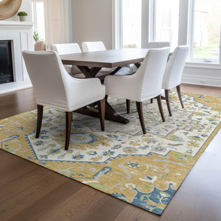 Piper Looms Chantille Oriental ACN985 Gold Machine Washable Area Rug Lifestyle Image Feature