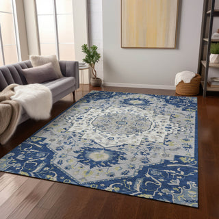 Piper Looms Chantille Oriental ACN985 Navy Machine Washable Area Rug Lifestyle Image Feature