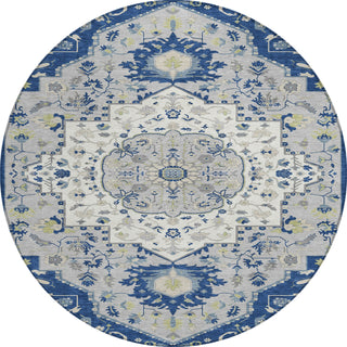 Piper Looms Chantille Oriental ACN985 Navy Machine Washable Area Rug Round Main Image
