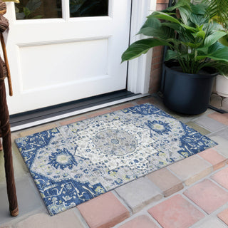 Piper Looms Chantille Oriental ACN985 Navy Machine Washable Area Rug Scatter Outdoor Lifestyle Image Feature