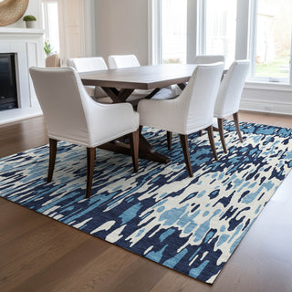 Piper Looms Chantille Stripes ACN986 Blue Machine Washable Area Rug Lifestyle Image Feature