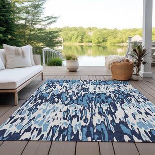 Piper Looms Chantille Stripes ACN986 Blue Machine Washable Area Rug Outdoor Lifestyle Image Feature