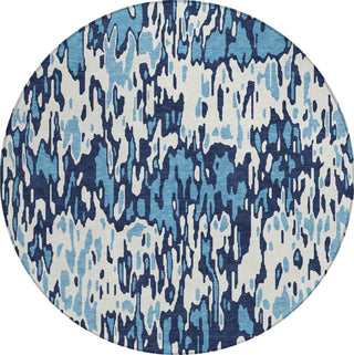 Piper Looms Chantille Stripes ACN986 Blue Machine Washable Area Rug Round Main Image