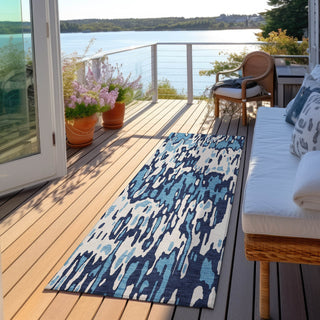 Piper Looms Chantille Stripes ACN986 Blue Machine Washable Area Rug Runner Outdoor Lifestyle Image Feature