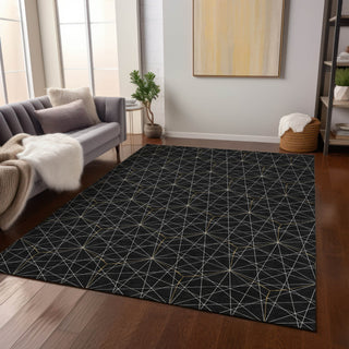 Piper Looms Chantille Geometric ACN987 Black Machine Washable Area Rug Lifestyle Image Feature
