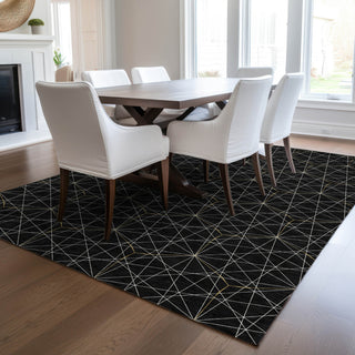 Piper Looms Chantille Geometric ACN987 Black Machine Washable Area Rug Lifestyle Image Feature