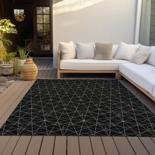 Piper Looms Chantille Geometric ACN987 Black Machine Washable Area Rug Outdoor Lifestyle Image Feature