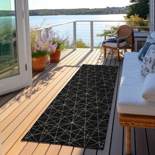 Piper Looms Chantille Geometric ACN987 Black Machine Washable Area Rug Runner Outdoor Lifestyle Image Feature
