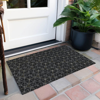 Piper Looms Chantille Geometric ACN987 Black Machine Washable Area Rug Scatter Outdoor Lifestyle Image Feature