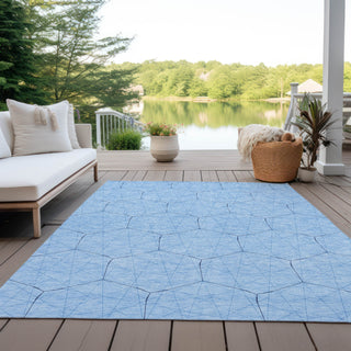 Piper Looms Chantille Geometric ACN987 Sky Machine Washable Area Rug Outdoor Lifestyle Image Feature