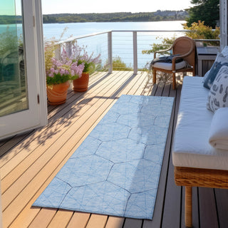 Piper Looms Chantille Geometric ACN987 Sky Machine Washable Area Rug Runner Outdoor Lifestyle Image Feature