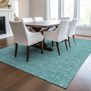 Piper Looms Chantille Geometric ACN987 Teal Machine Washable Area Rug Lifestyle Image Feature