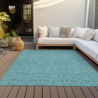 Piper Looms Chantille Geometric ACN987 Teal Machine Washable Area Rug Outdoor Lifestyle Image Feature