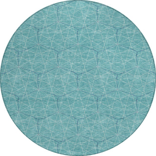 Piper Looms Chantille Geometric ACN987 Teal Machine Washable Area Rug Round Main Image
