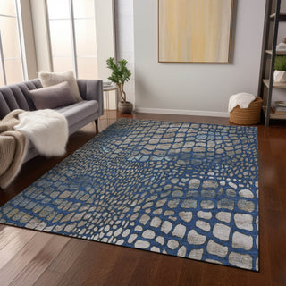 Piper Looms Chantille Squares ACN988 Navy Machine Washable Area Rug Lifestyle Image Feature