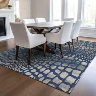 Piper Looms Chantille Squares ACN988 Navy Machine Washable Area Rug Lifestyle Image Feature