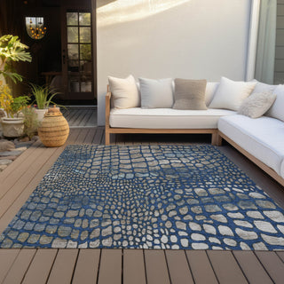 Piper Looms Chantille Squares ACN988 Navy Machine Washable Area Rug Outdoor Lifestyle Image Feature