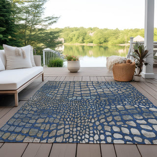 Piper Looms Chantille Squares ACN988 Navy Machine Washable Area Rug Outdoor Lifestyle Image Feature