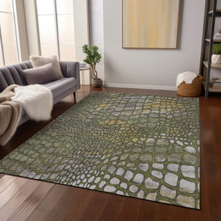 Piper Looms Chantille Squares ACN988 Olive Machine Washable Area Rug Lifestyle Image Feature