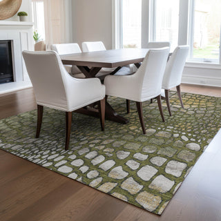 Piper Looms Chantille Squares ACN988 Olive Machine Washable Area Rug Lifestyle Image Feature