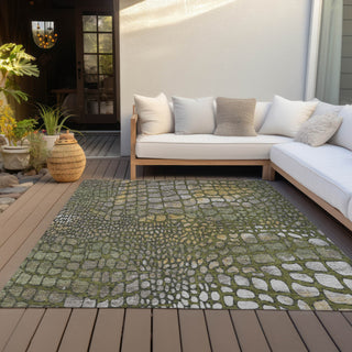Piper Looms Chantille Squares ACN988 Olive Machine Washable Area Rug Outdoor Lifestyle Image Feature