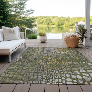Piper Looms Chantille Squares ACN988 Olive Machine Washable Area Rug Outdoor Lifestyle Image Feature