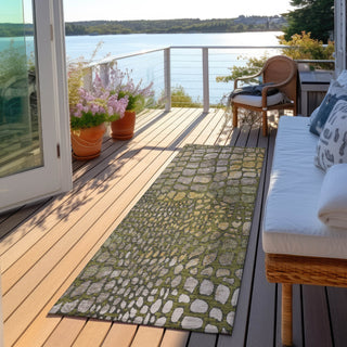 Piper Looms Chantille Squares ACN988 Olive Machine Washable Area Rug Runner Outdoor Lifestyle Image Feature