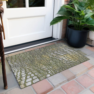 Piper Looms Chantille Squares ACN988 Olive Machine Washable Area Rug Scatter Outdoor Lifestyle Image Feature