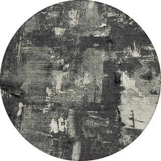 Piper Looms Chantille Abstract ACN989 Black Machine Washable Area Rug Round Main Image