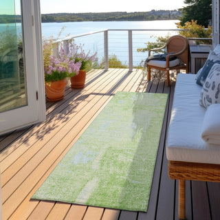 Piper Looms Chantille Abstract ACN989 Green Machine Washable Area Rug Runner Outdoor Lifestyle Image Feature