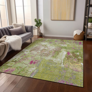 Piper Looms Chantille Abstract ACN989 Lime Machine Washable Area Rug Lifestyle Image Feature