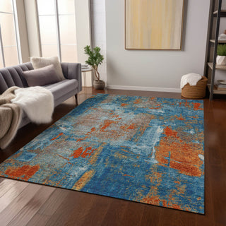 Piper Looms Chantille Abstract ACN989 Navy Machine Washable Area Rug Lifestyle Image Feature
