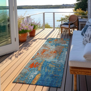 Piper Looms Chantille Abstract ACN989 Navy Machine Washable Area Rug Runner Outdoor Lifestyle Image Feature