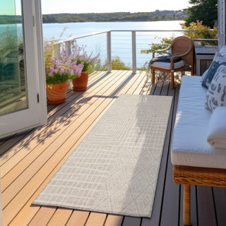 Piper Looms Chantille Geometric ACN990 Beige Machine Washable Area Rug Runner Outdoor Lifestyle Image Feature