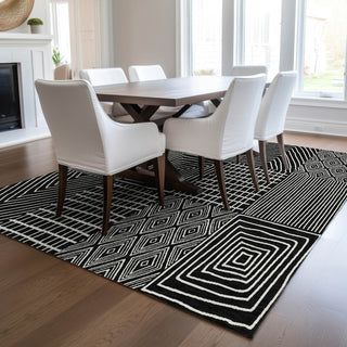 Piper Looms Chantille Geometric ACN990 Black Machine Washable Area Rug Lifestyle Image Feature