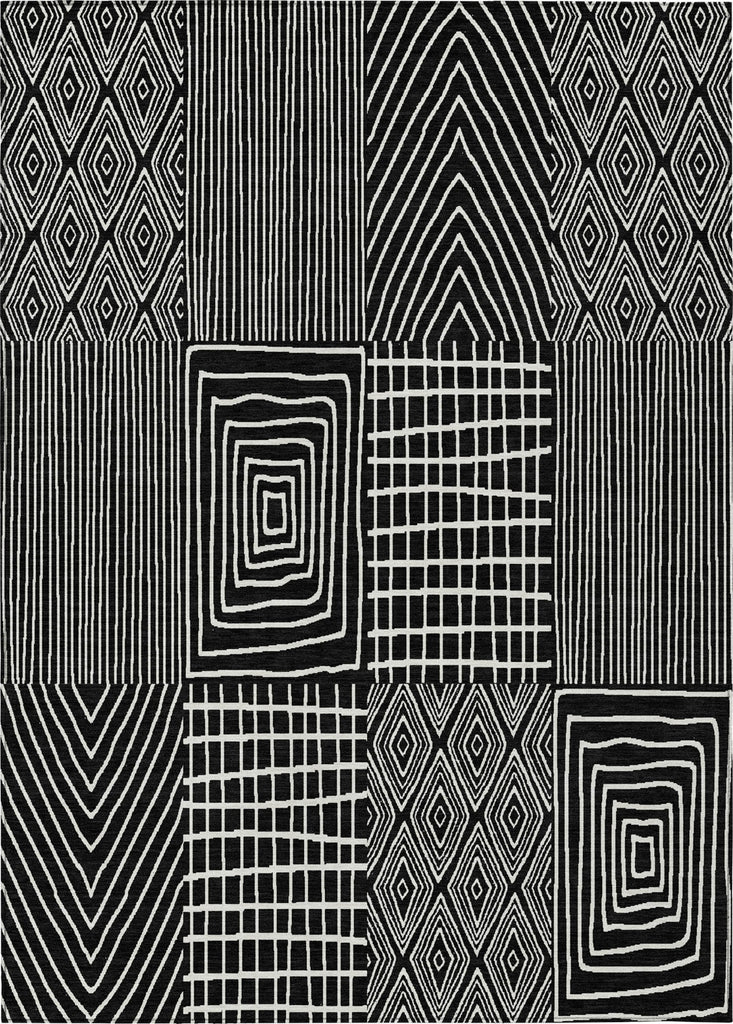 Piper Looms Chantille Geometric ACN990 Black Machine Washable Area Rug main image