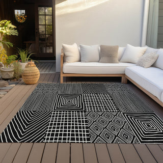 Piper Looms Chantille Geometric ACN990 Black Machine Washable Area Rug Outdoor Lifestyle Image Feature