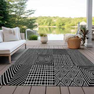 Piper Looms Chantille Geometric ACN990 Black Machine Washable Area Rug Outdoor Lifestyle Image Feature