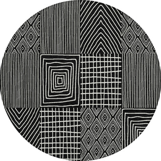Piper Looms Chantille Geometric ACN990 Black Machine Washable Area Rug Round Main Image