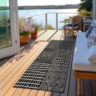 Piper Looms Chantille Geometric ACN990 Black Machine Washable Area Rug Runner Outdoor Lifestyle Image Feature
