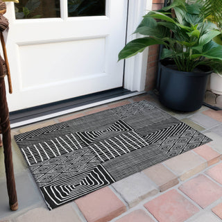 Piper Looms Chantille Geometric ACN990 Black Machine Washable Area Rug Scatter Outdoor Lifestyle Image Feature