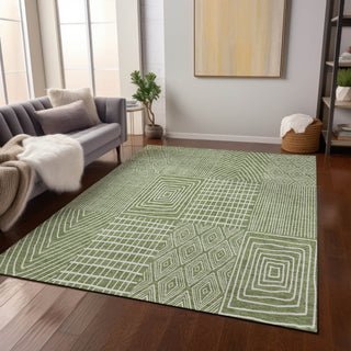 Piper Looms Chantille Geometric ACN990 Green Machine Washable Area Rug Lifestyle Image Feature
