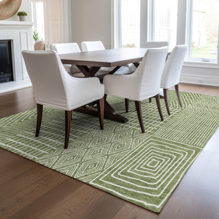 Piper Looms Chantille Geometric ACN990 Green Machine Washable Area Rug Lifestyle Image Feature
