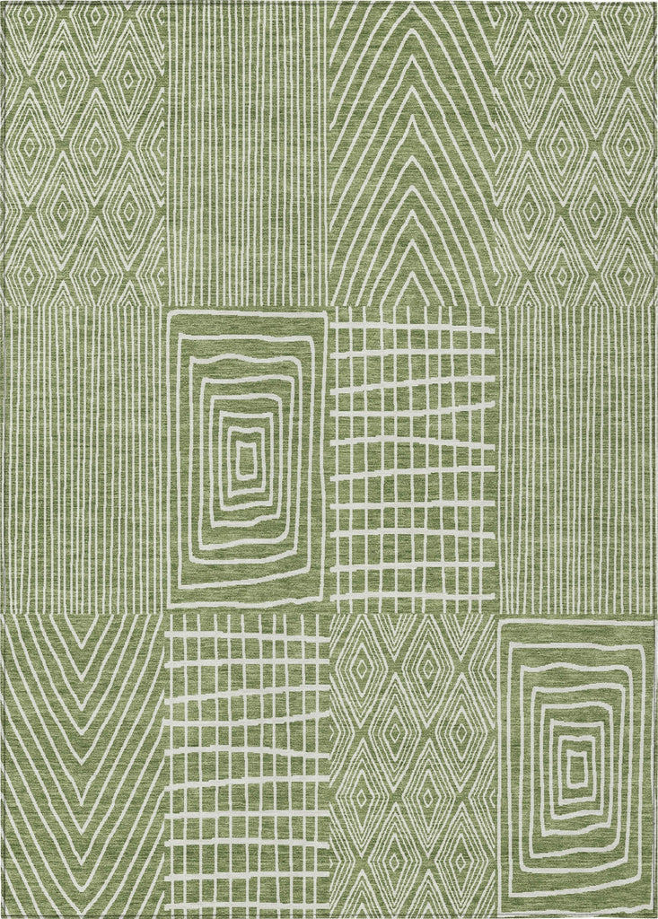 Piper Looms Chantille Geometric ACN990 Green Machine Washable Area Rug main image