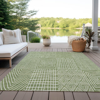 Piper Looms Chantille Geometric ACN990 Green Machine Washable Area Rug Outdoor Lifestyle Image Feature