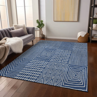 Piper Looms Chantille Geometric ACN990 Navy Machine Washable Area Rug Lifestyle Image Feature
